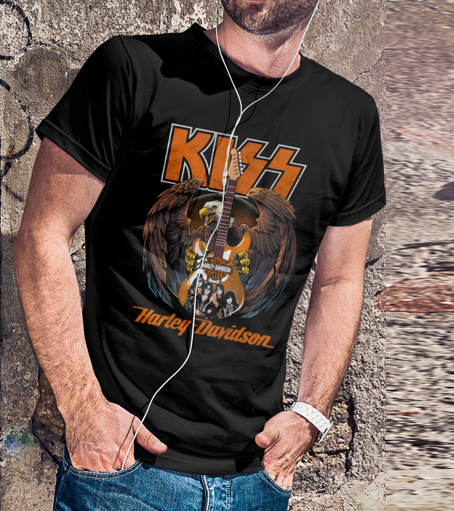 Kiss Harley Davidson Motorcycles Eagle Guitar Band Members T-Shirt