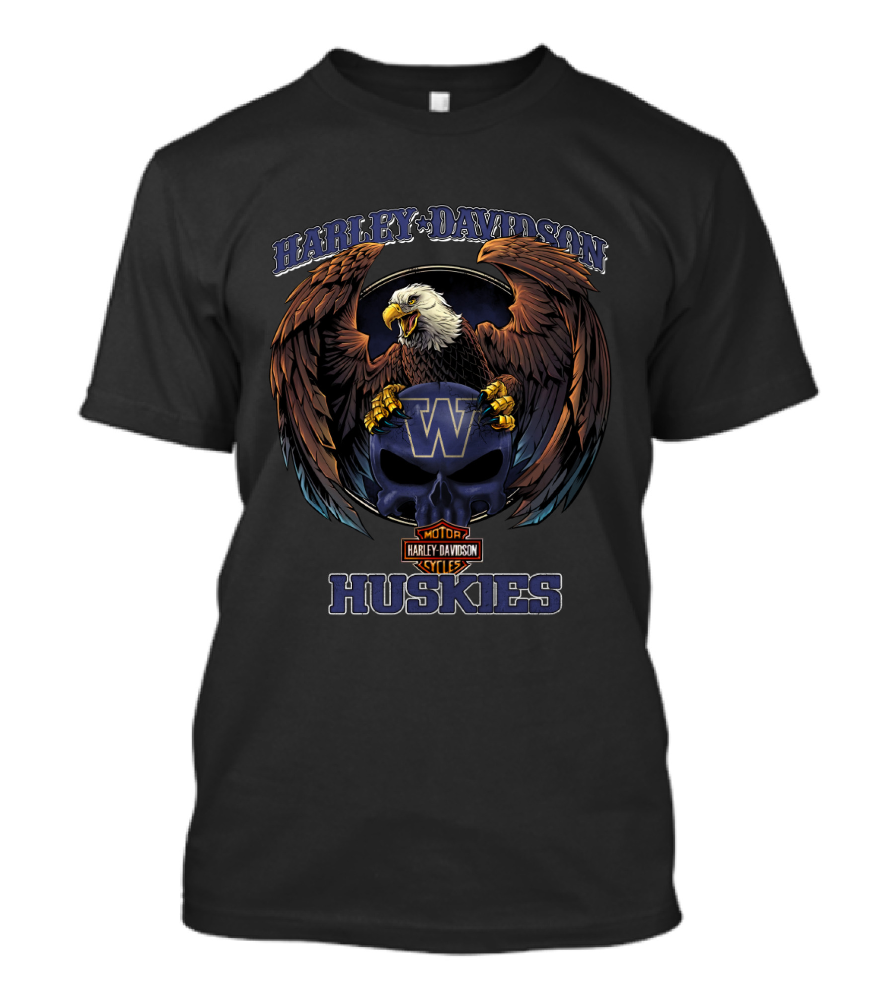 Harley Davidson Motorcycles Washington Huskies Eagle And Skull T-Shirt