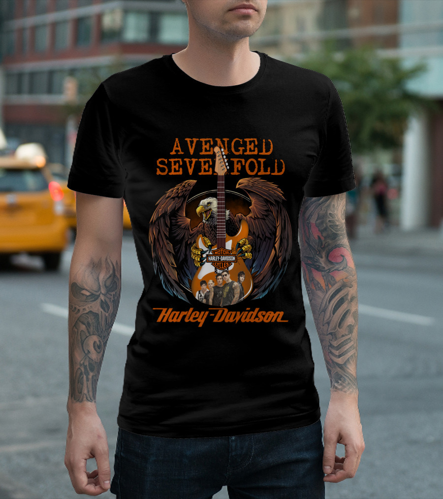 Avenged Sevenfold Harley Davidson Motorcycyles Eagle Guitar Artwork T-Shirt