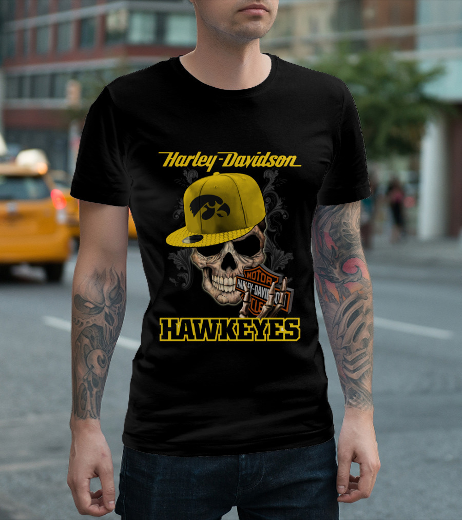 Harley Davidson Skull Iowa Hawkeyes T-Shirt