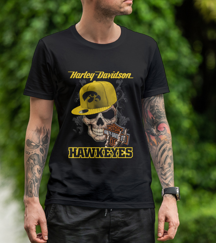 Harley Davidson Skull Iowa Hawkeyes T-Shirt