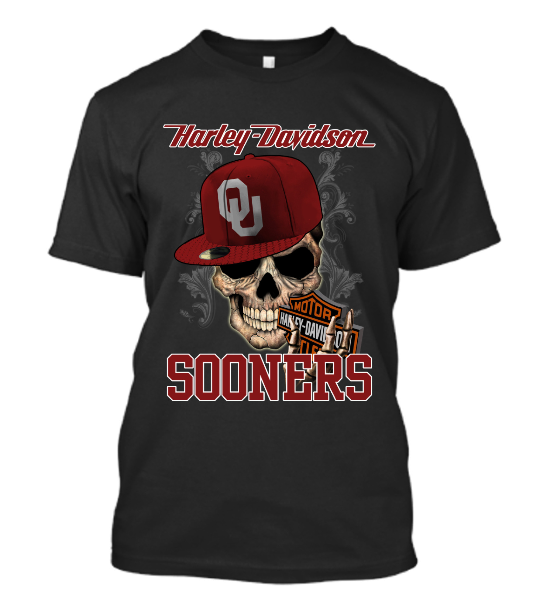 Harley Davidson Skull With Oklahoma Sooners Helmet T-Shirt