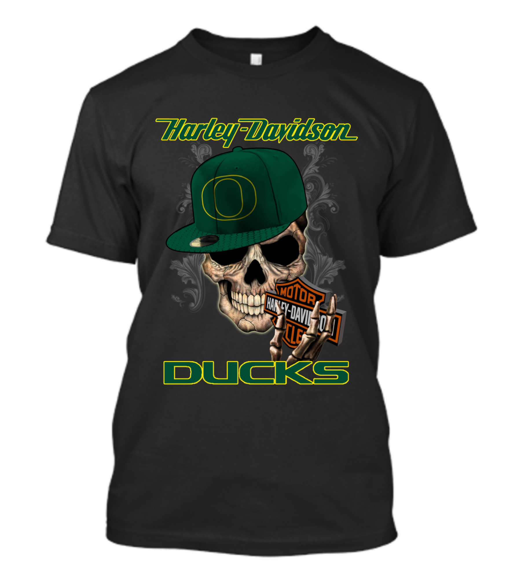 Harley Davidson Skull Oregon Ducks Hat T-Shirt