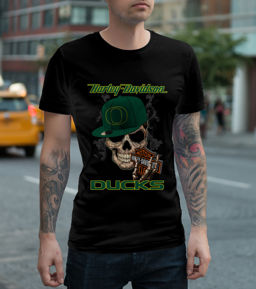 Harley Davidson Skull Oregon Ducks Hat T-Shirt