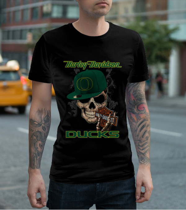 Harley Davidson Skull Oregon Ducks Hat T-Shirt