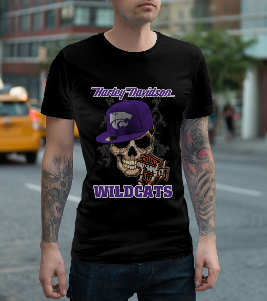 Harley Davidson Wildcats Skull Kansas State T-Shirt