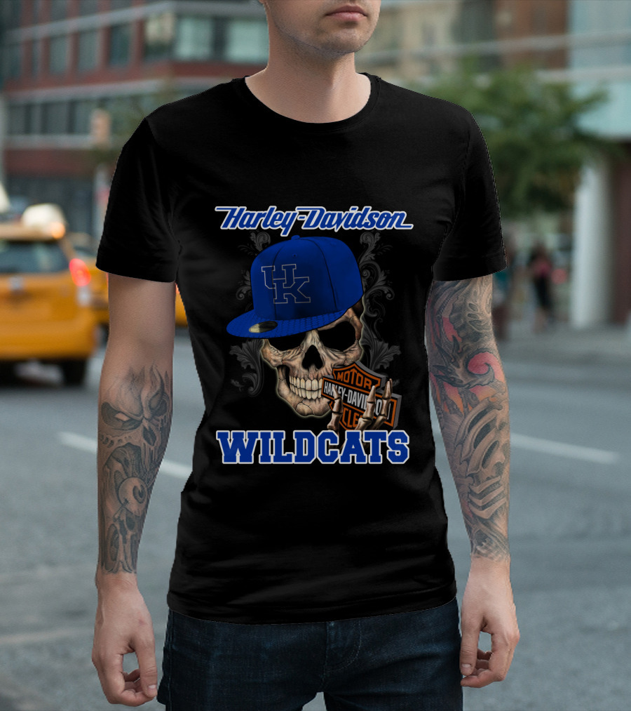 Harley Davidson Kentucky Wildcats Skull With Cap T-Shirt