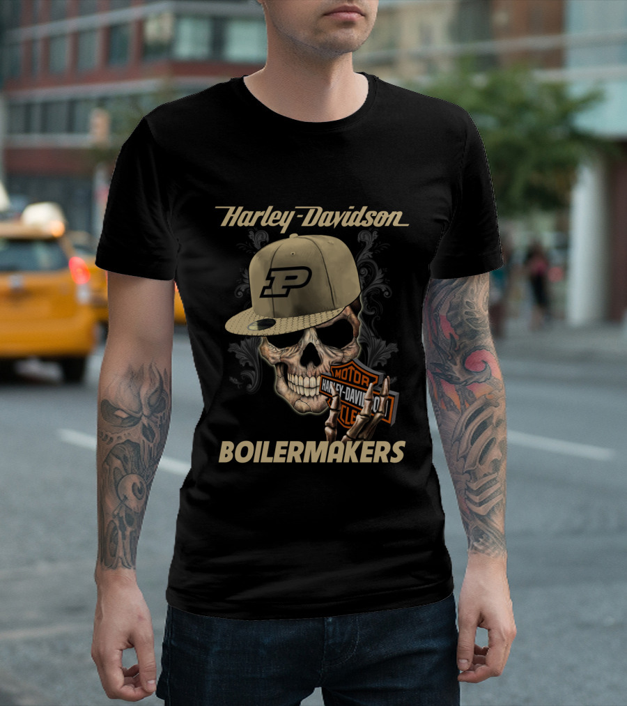 Harley Davidson Skull Purdue Boilermakers P Cap T-Shirt