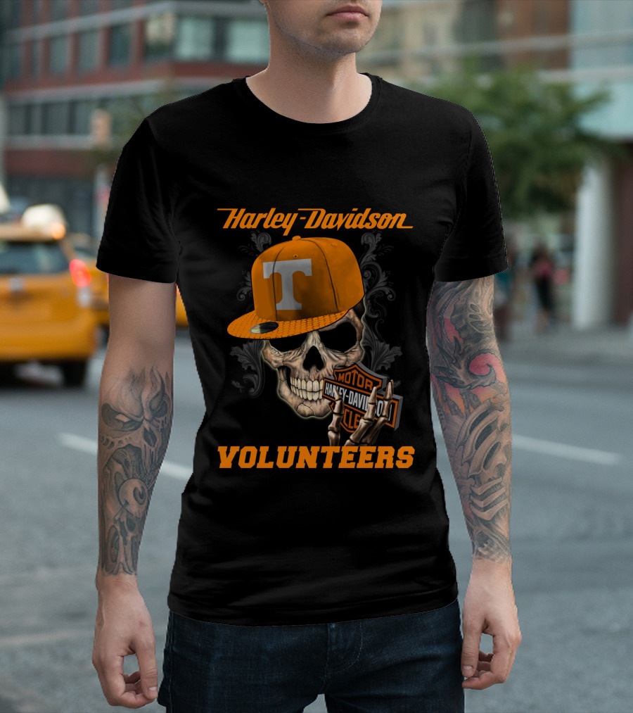 Harley Davidson Skull With Tennessee Volunteers Cap T-Shirt