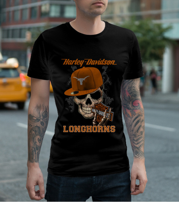 Harley Davidson Longhorns Skull Texas Longhorns Hat T-Shirt