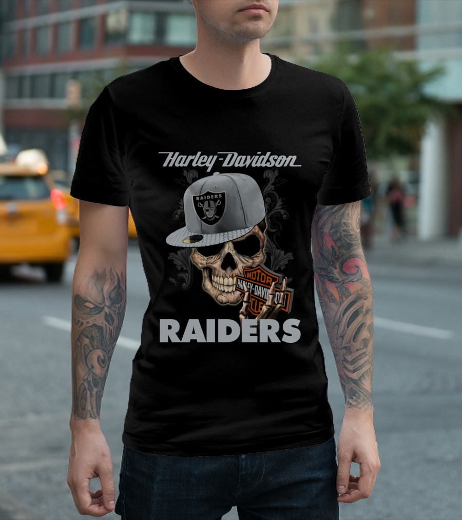 Harley Davidson Raiders Skull With Cap T-Shirt