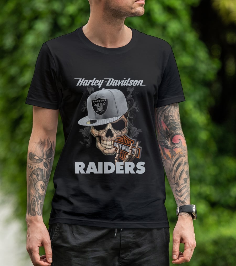 Harley Davidson Raiders Skull With Cap T-Shirt