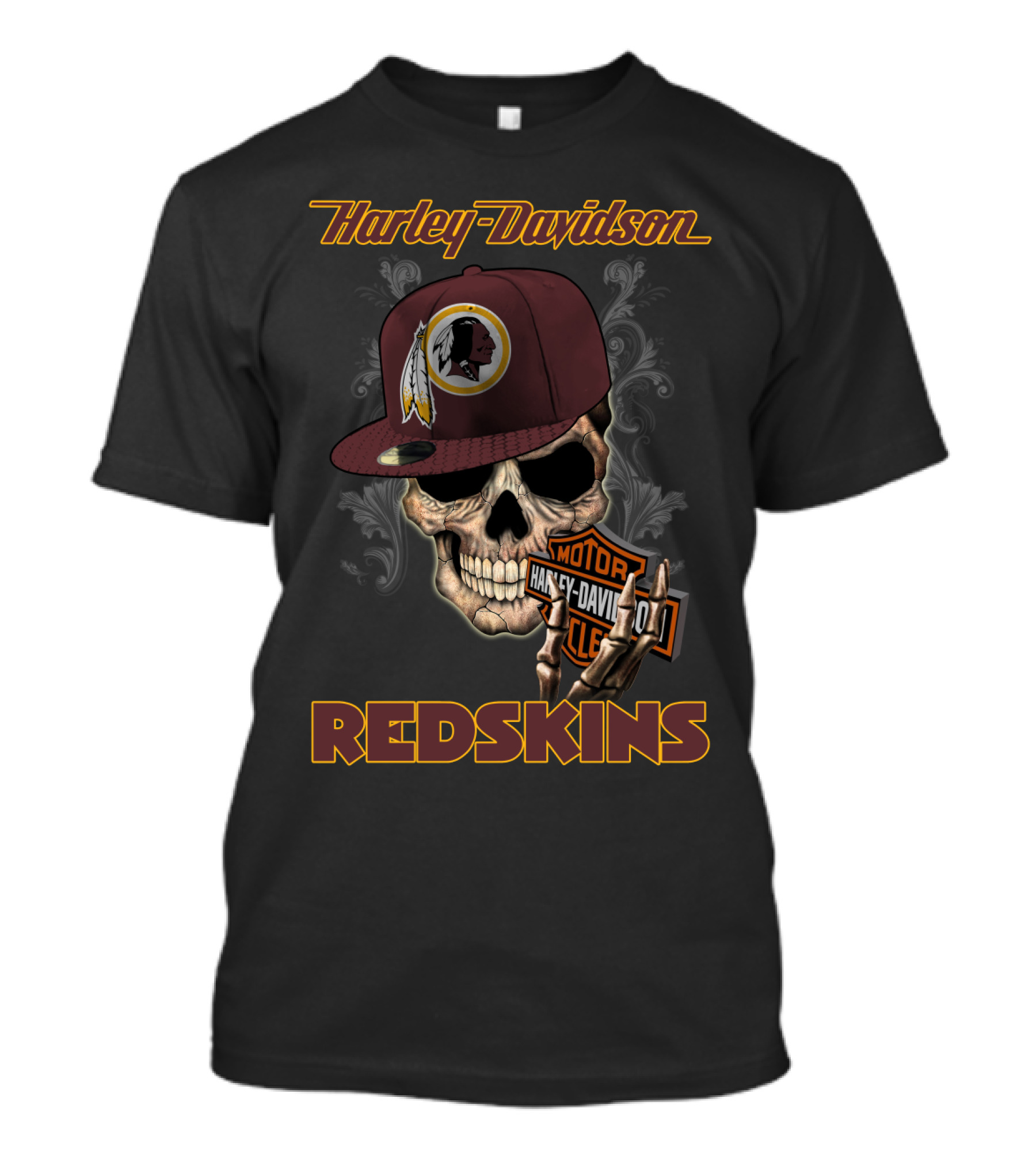 Harley Davidson Redskins Skull With Washington Redskins Cap T-Shirt