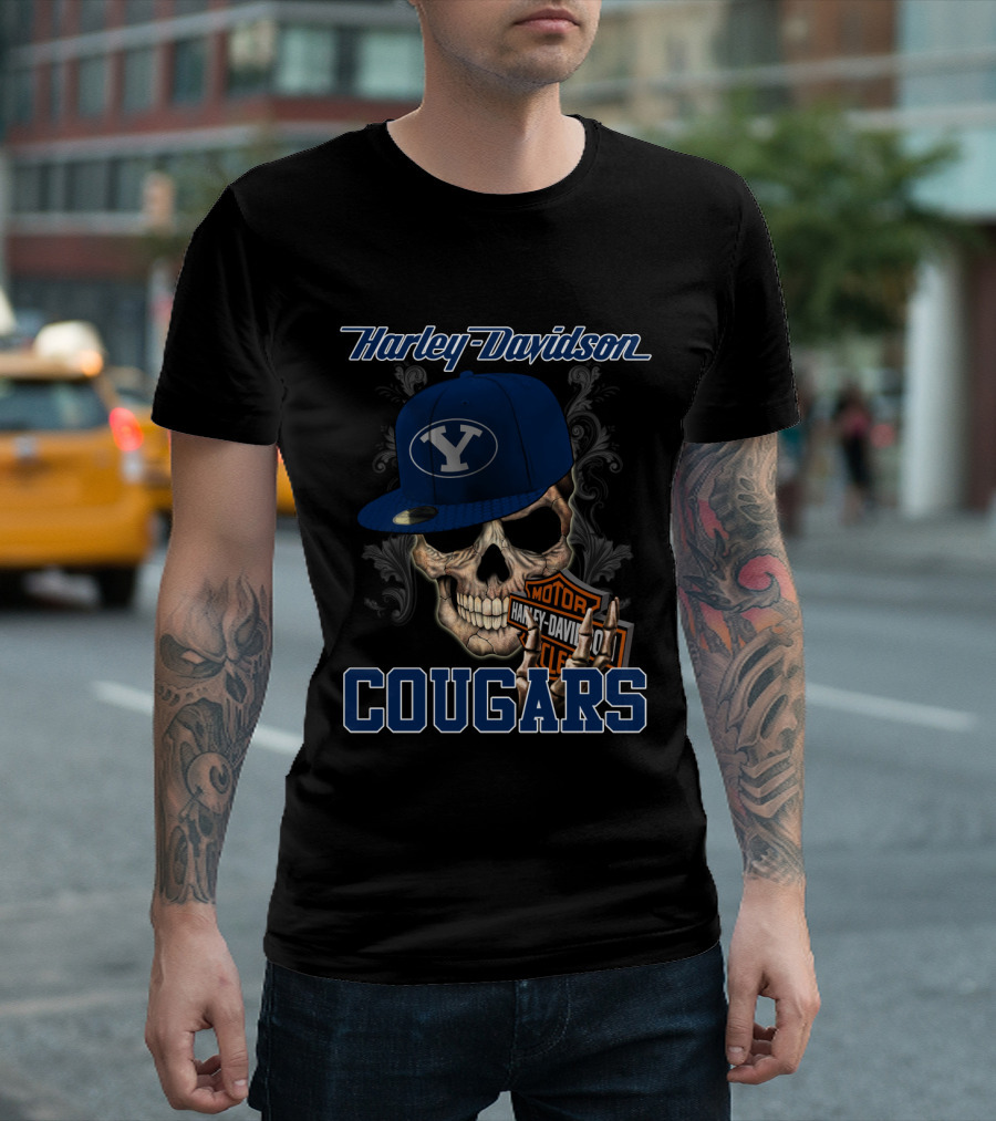 Harley Davidson Skull Byu Cougars Cap T-Shirt