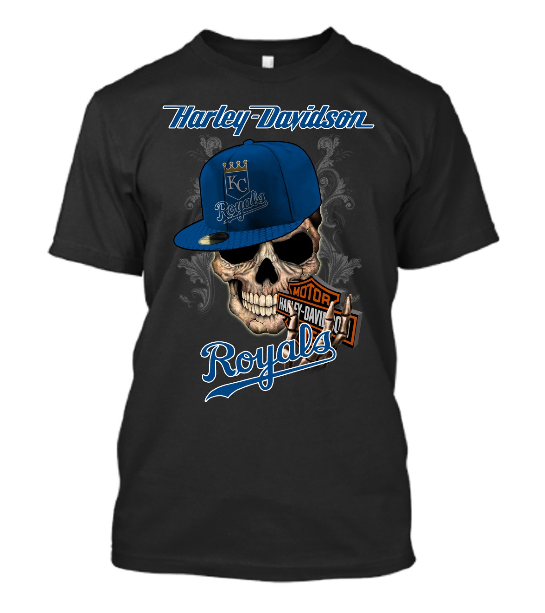 Harley Davidson Kc Royals Skull Hat T-Shirt
