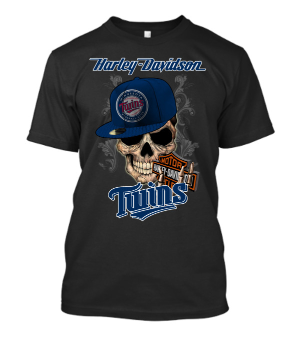 Harley Davidson Minnesota Twins Baseball Club Skull Motor Twins T-Shirt
