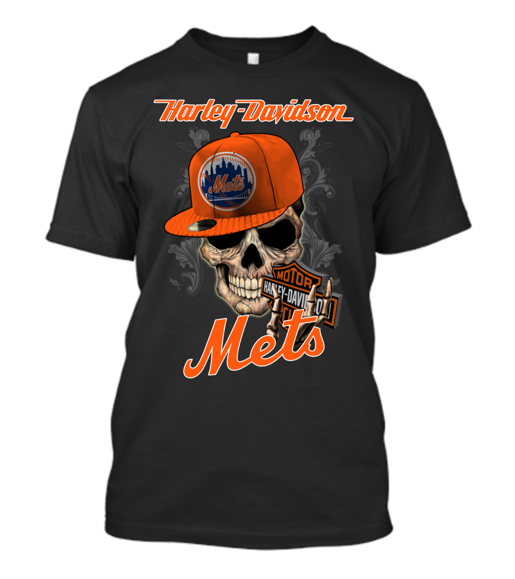Harley Davidson Skull New York Mets Moto Style T-Shirt
