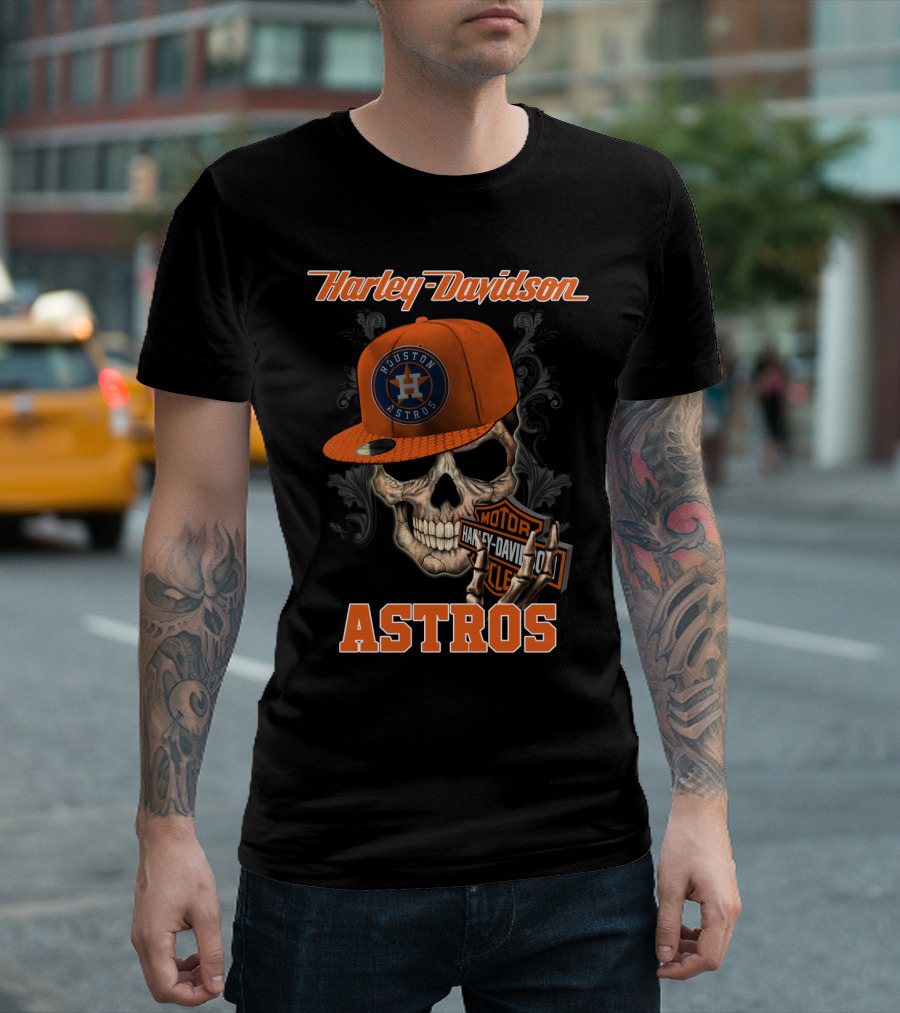 Harley Davidson Houston Astros Skull With Cap T-Shirt