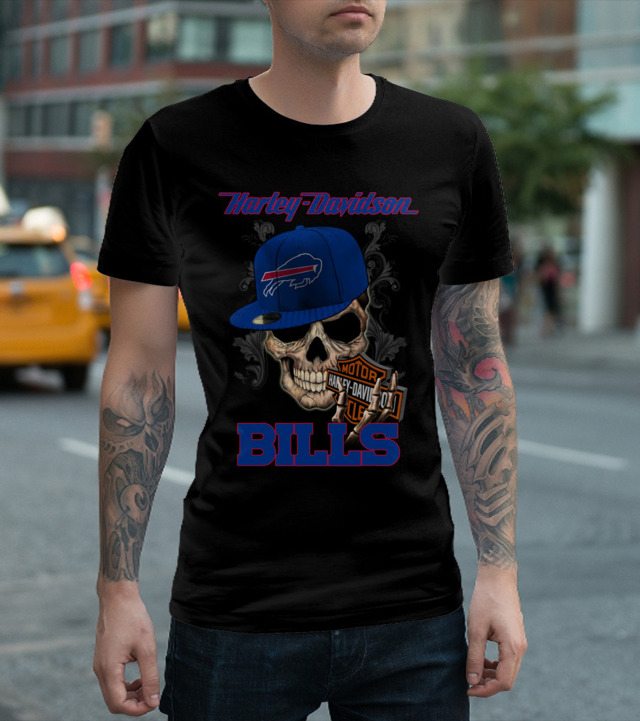 Harley Davidson Buffalo Bills Skull Hat T-Shirt