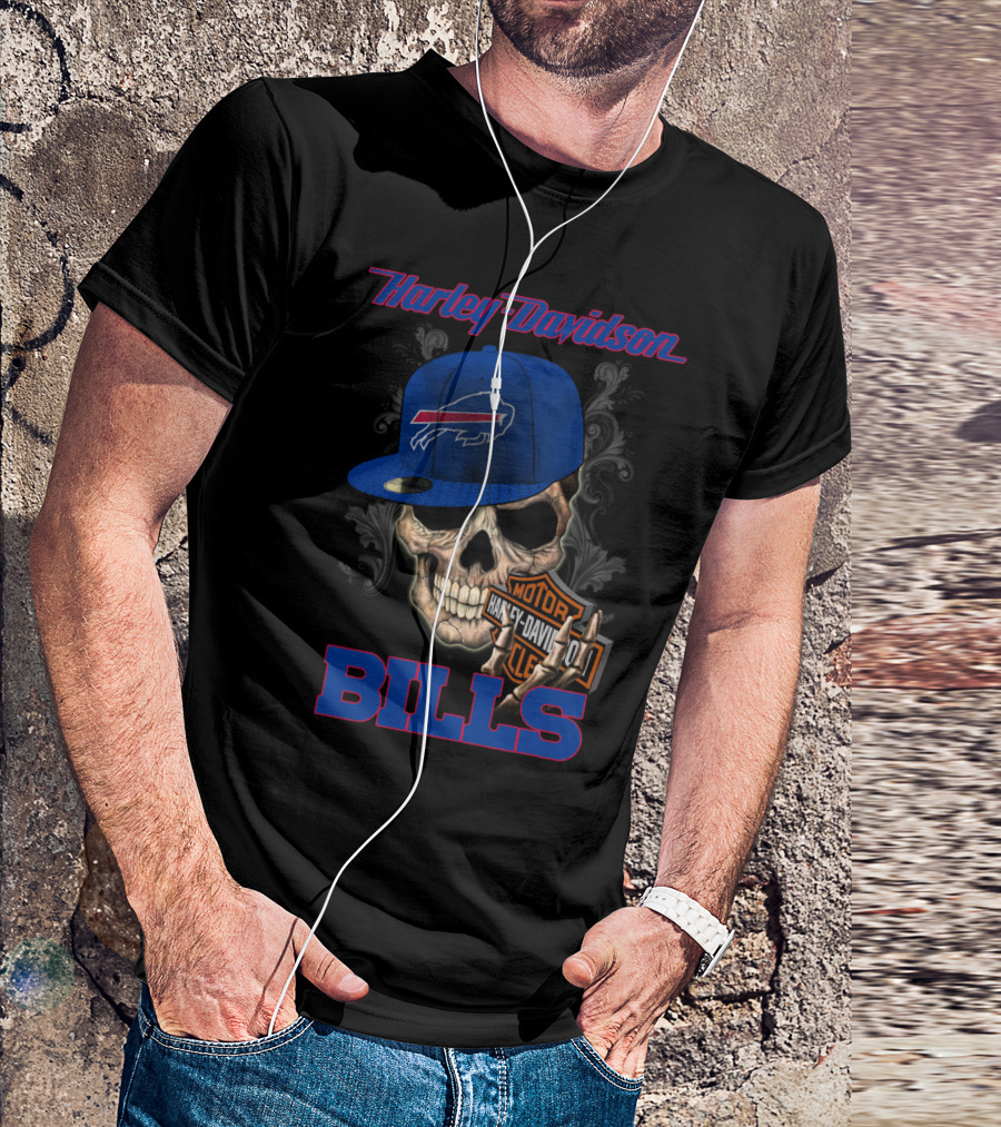 Harley Davidson Buffalo Bills Skull Hat T-Shirt