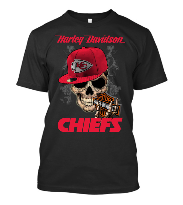 Harley Davidson Kansas City Chiefs Skull With Hat T-Shirt