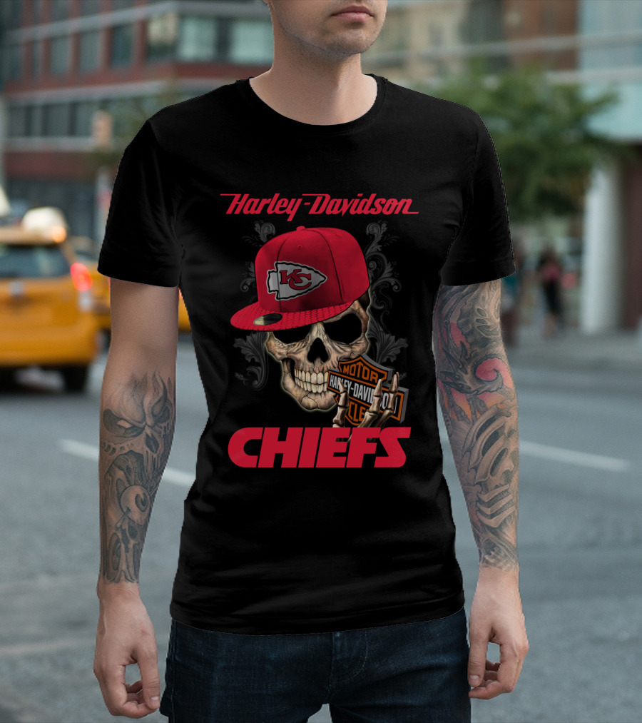 Harley Davidson Kansas City Chiefs Skull With Hat T-Shirt