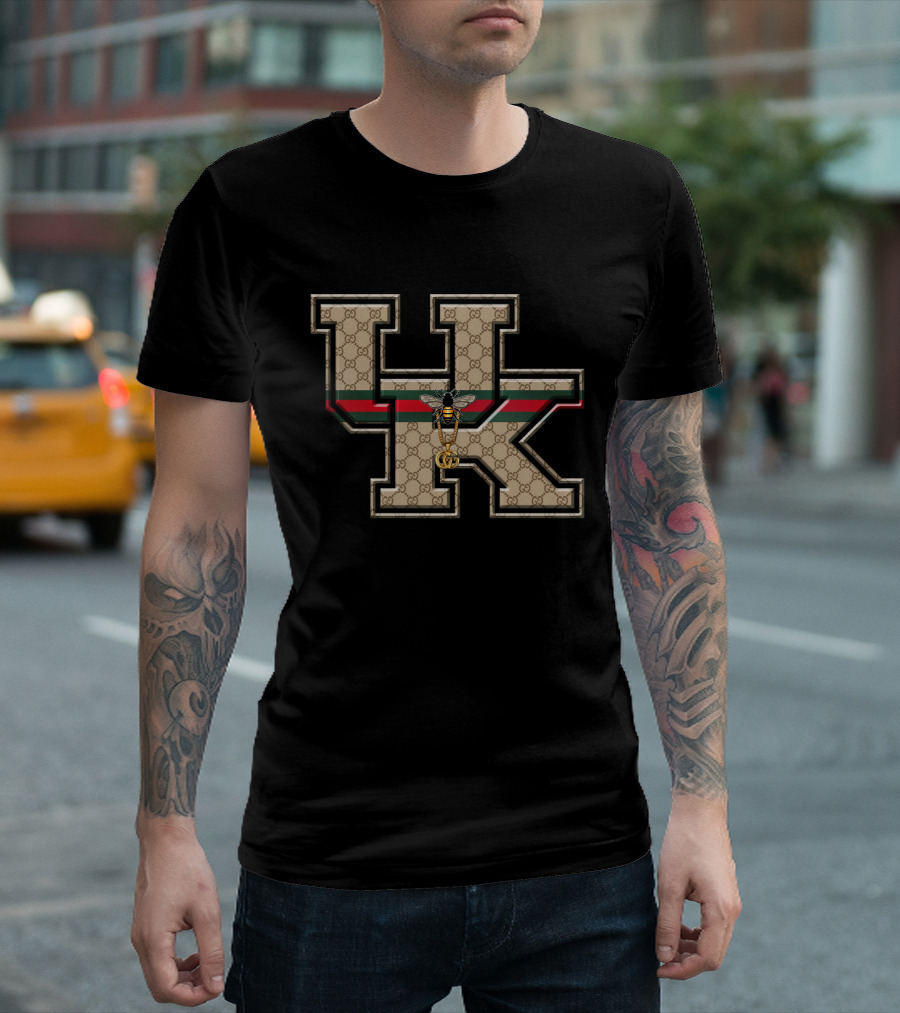 Guci NCAA Kentucky Wildcats HK Monogram With Bee Motif T-Shirt