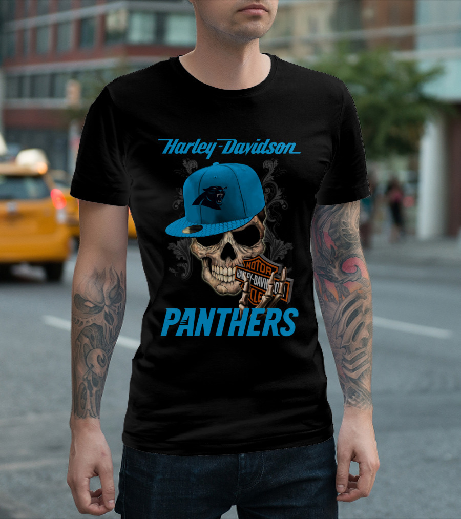 Harley Davidson Skull Carolina Panthers T-Shirt