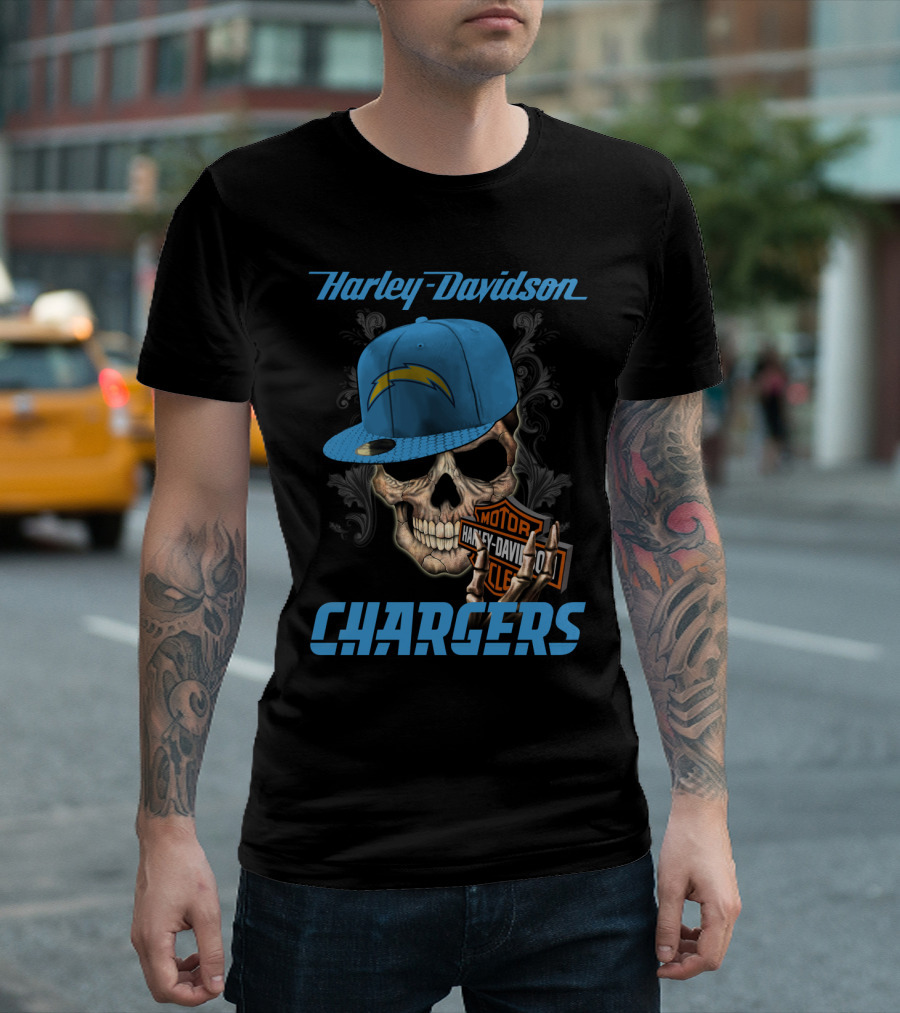 Harley Davidson Skull Los Angeles Chargers Motorcycle T-Shirt