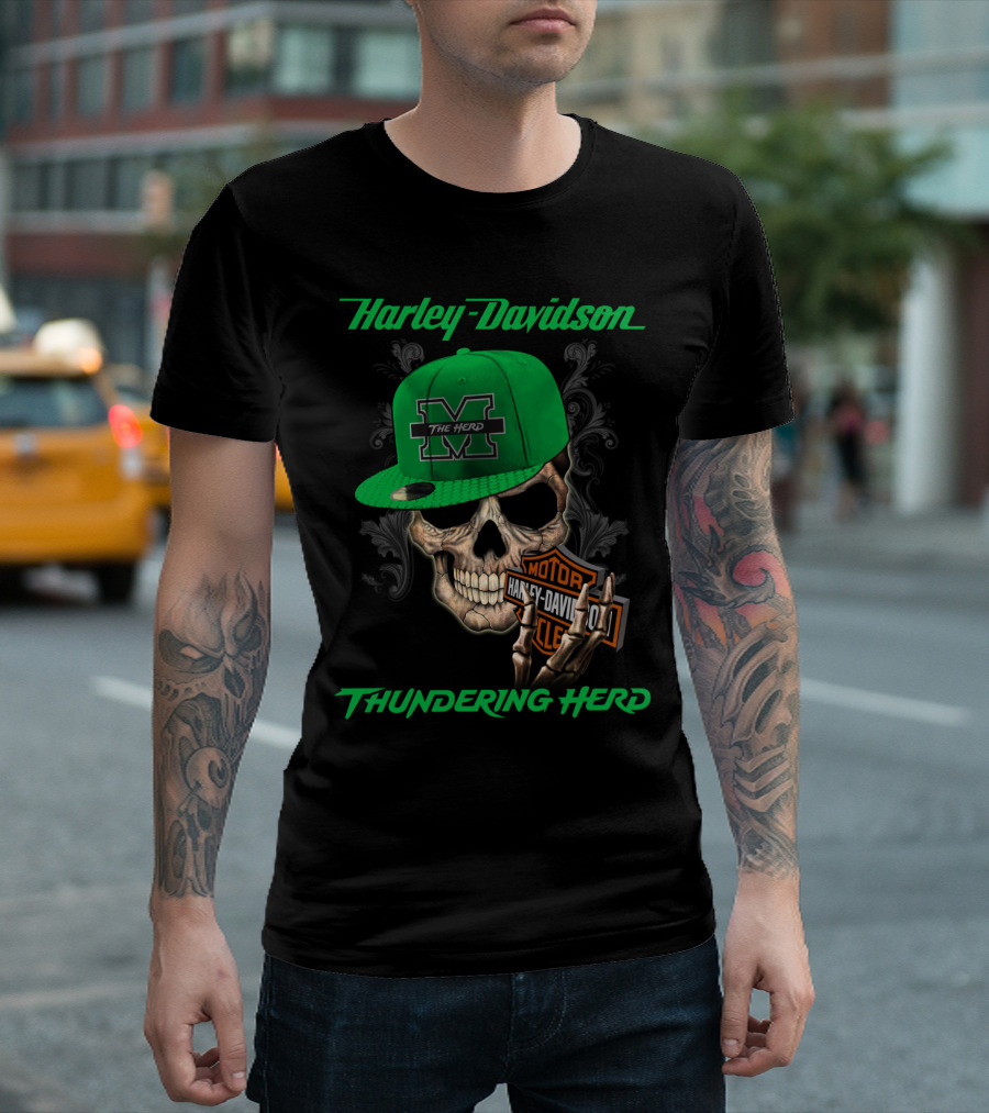 Harley Davidson Skull Thundering Herd The Herd Marshall M T-Shirt