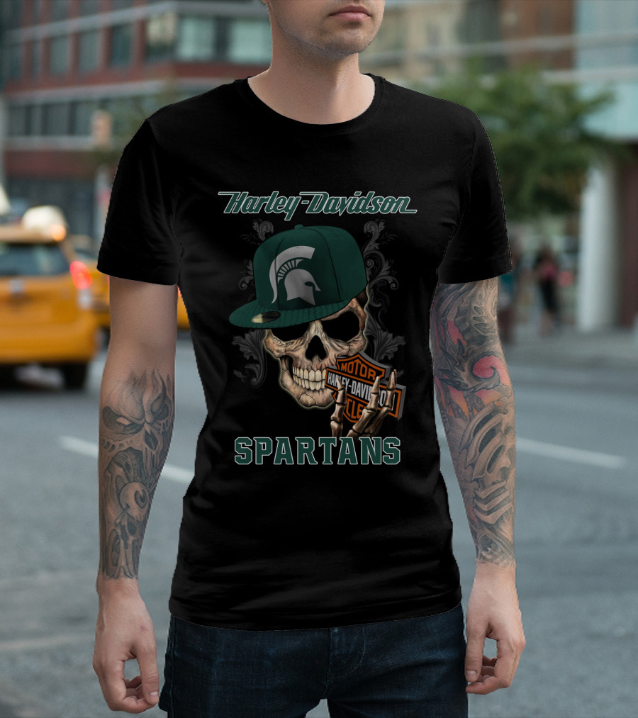 Harley Davidson Michigan State Spartans Skull Ncaa2 T-Shirt