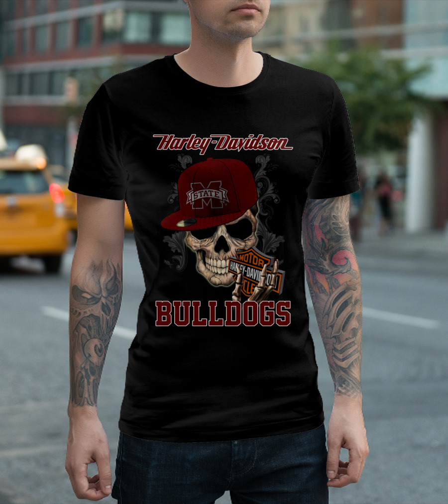 Harley Davidson Mississippi State Bulldogs Skull T-Shirt