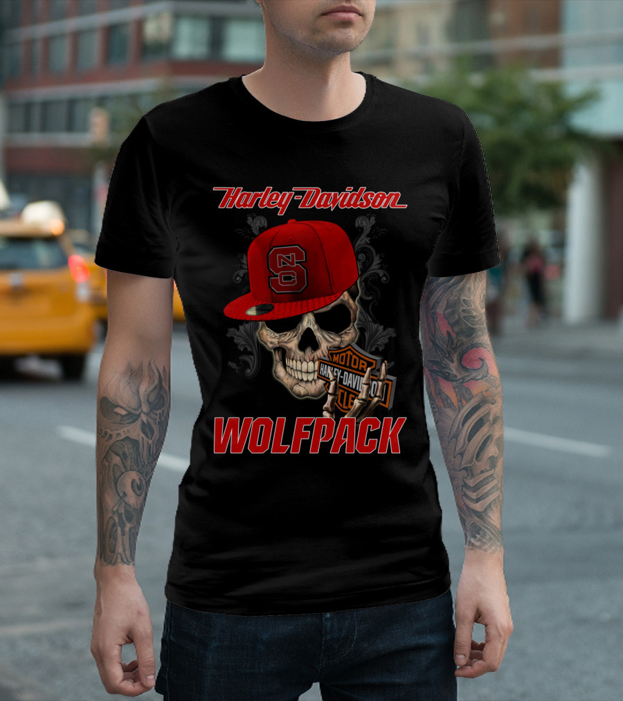 Harley Davidson Skull Nc State Wolfpack Hat T-Shirt