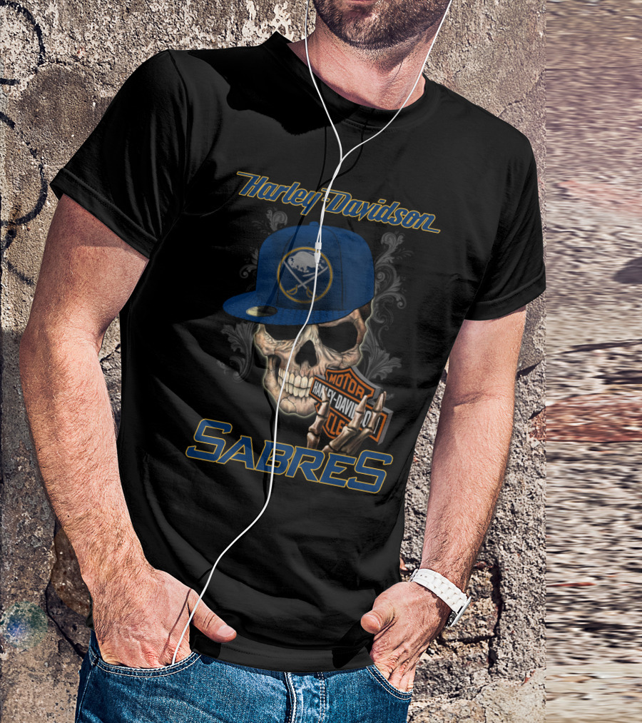 Harley Davidson Buffalo Sabres Skull Hl Nhl1 T-Shirt
