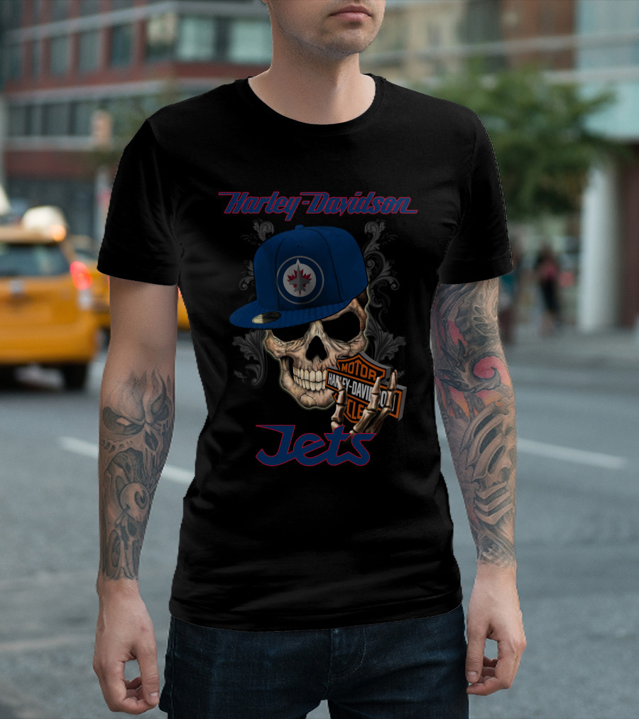 Harley Davidson Skull Winnipeg Jets Nhl Hat T-Shirt