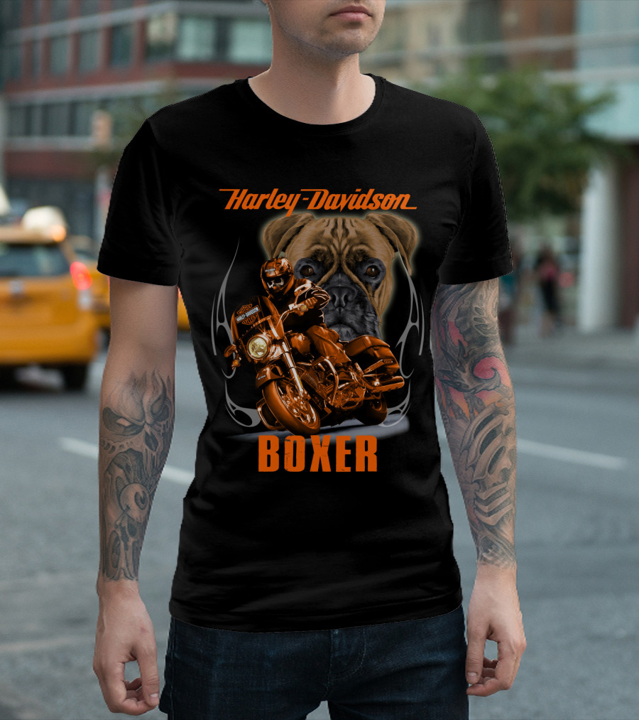 Harley Davidson Boxer Motorcycle Dog Rider T-Shirt