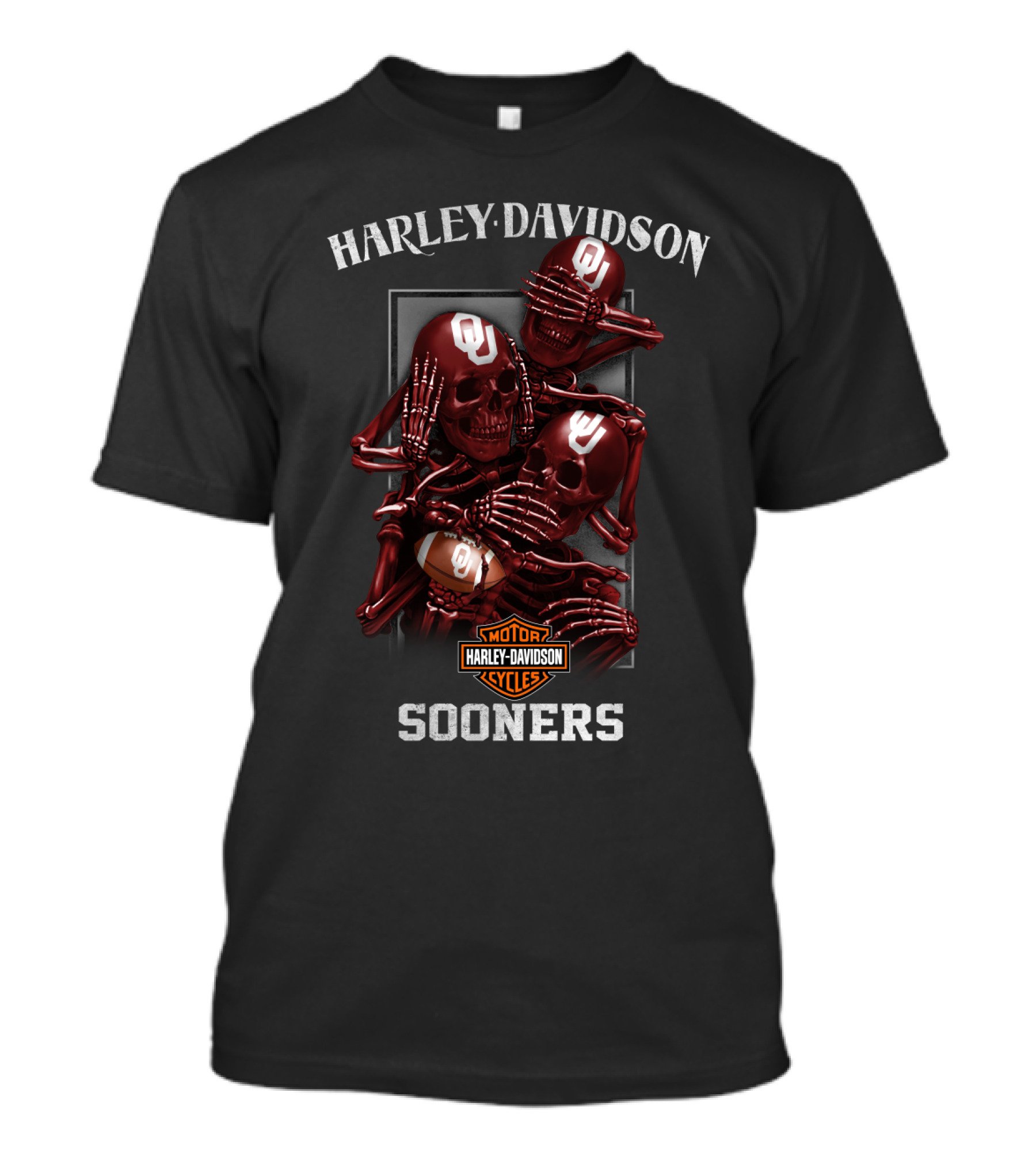 Harley Davidson Ncaa Oklahoma Sooners Motorcycles Football Skulls T-Shirt