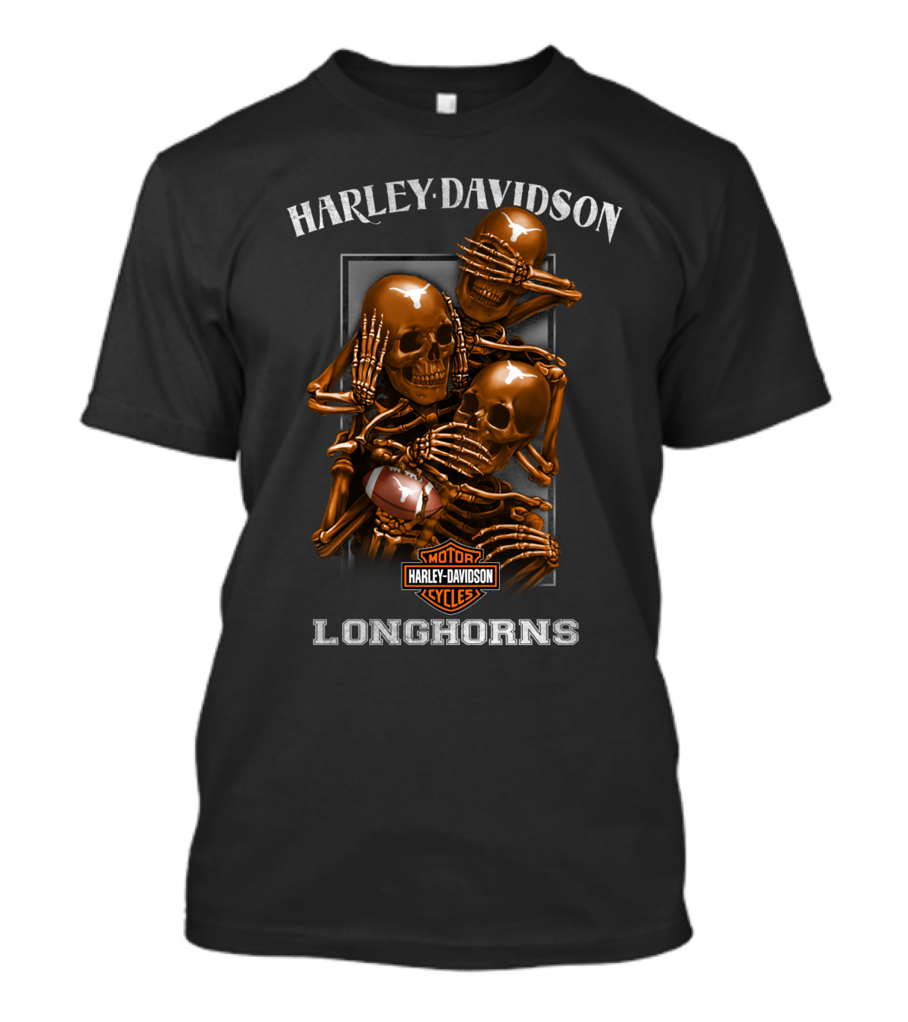 Harley Davidson Motor Cycles Longhorns Football Skulls T-Shirt
