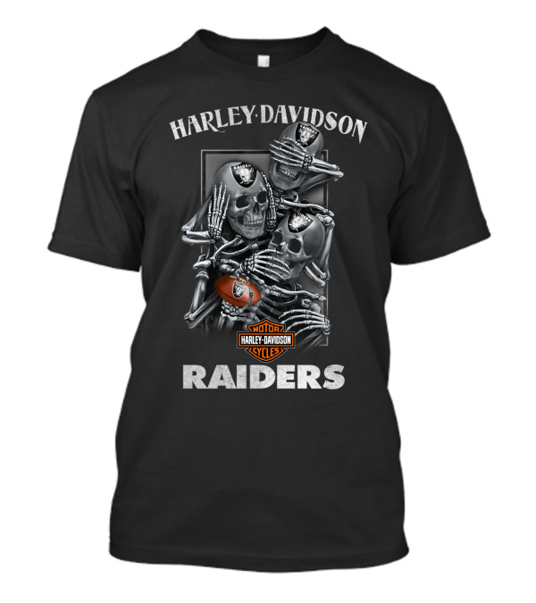 Harley Davidson Motor Cycles Raiders Nfl Oakland Raider Football Skeletons T-Shirt