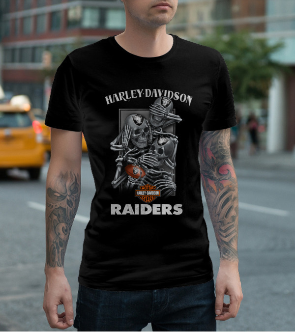 Harley Davidson Motor Cycles Raiders Nfl Oakland Raider Football Skeletons T-Shirt