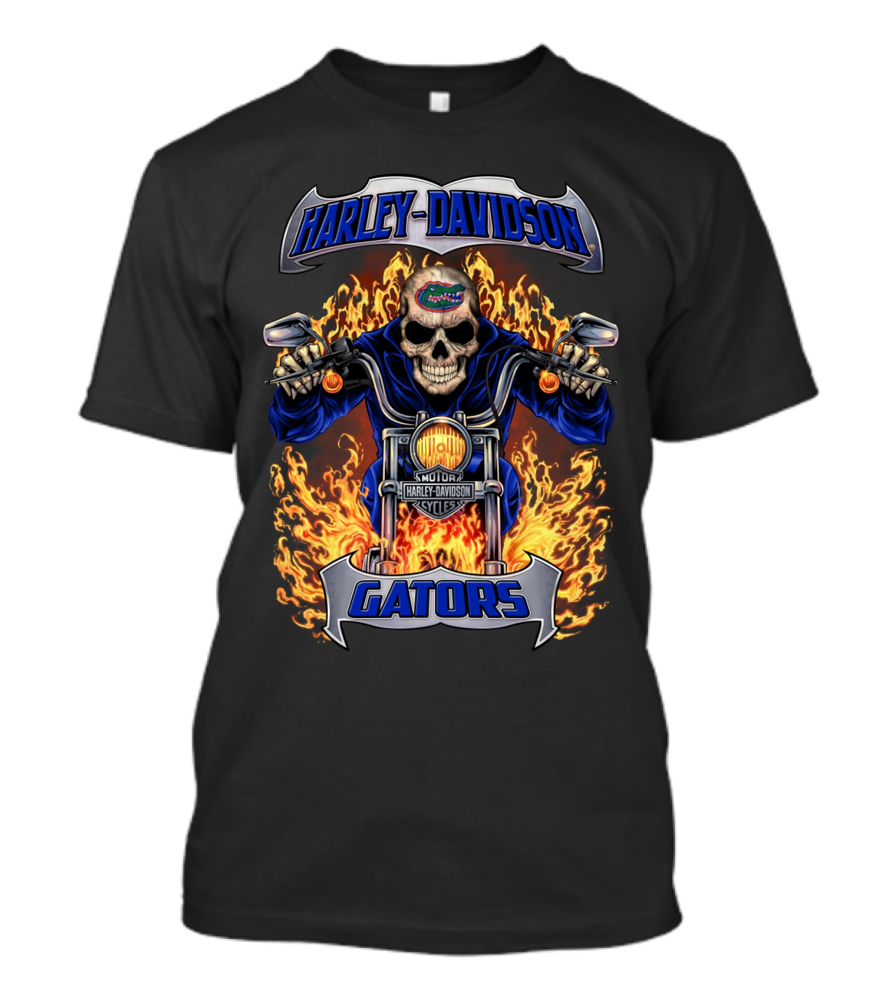 Harley Davidson Florida Gators Skull Motorcycle Flames T-Shirt