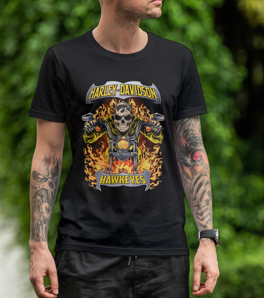 Harley Davidson Hawkeyes Iowa Ncaa Hl1502 Motorcycle Skull Flame T-Shirt