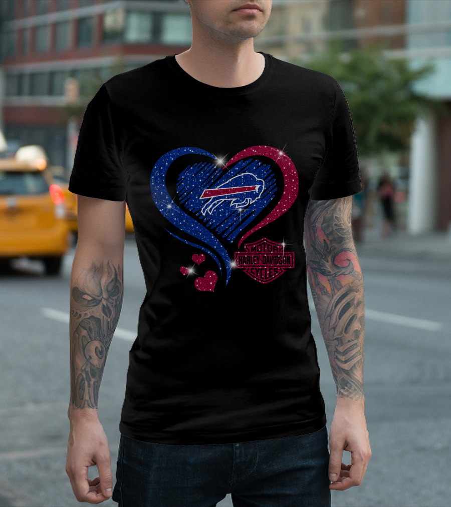 Buffalo Bills Harley Davidson Heart Sparkle T-Shirt