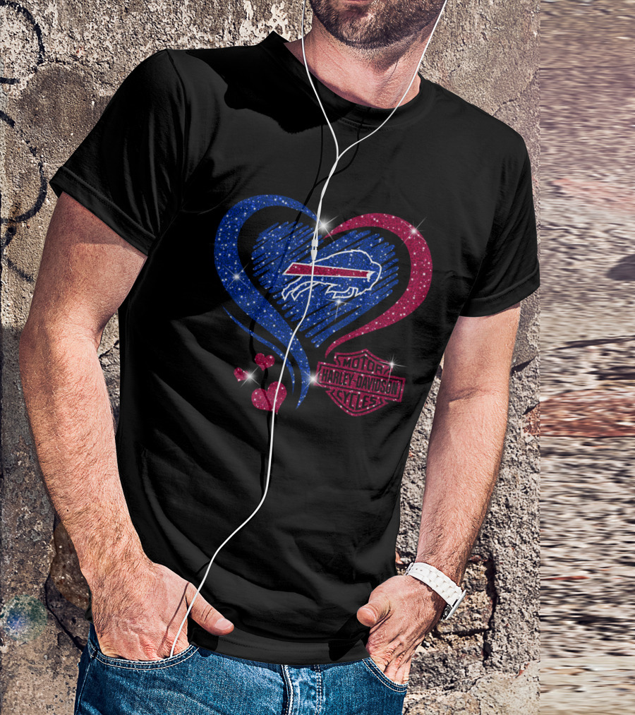Buffalo Bills Harley Davidson Heart Sparkle T-Shirt