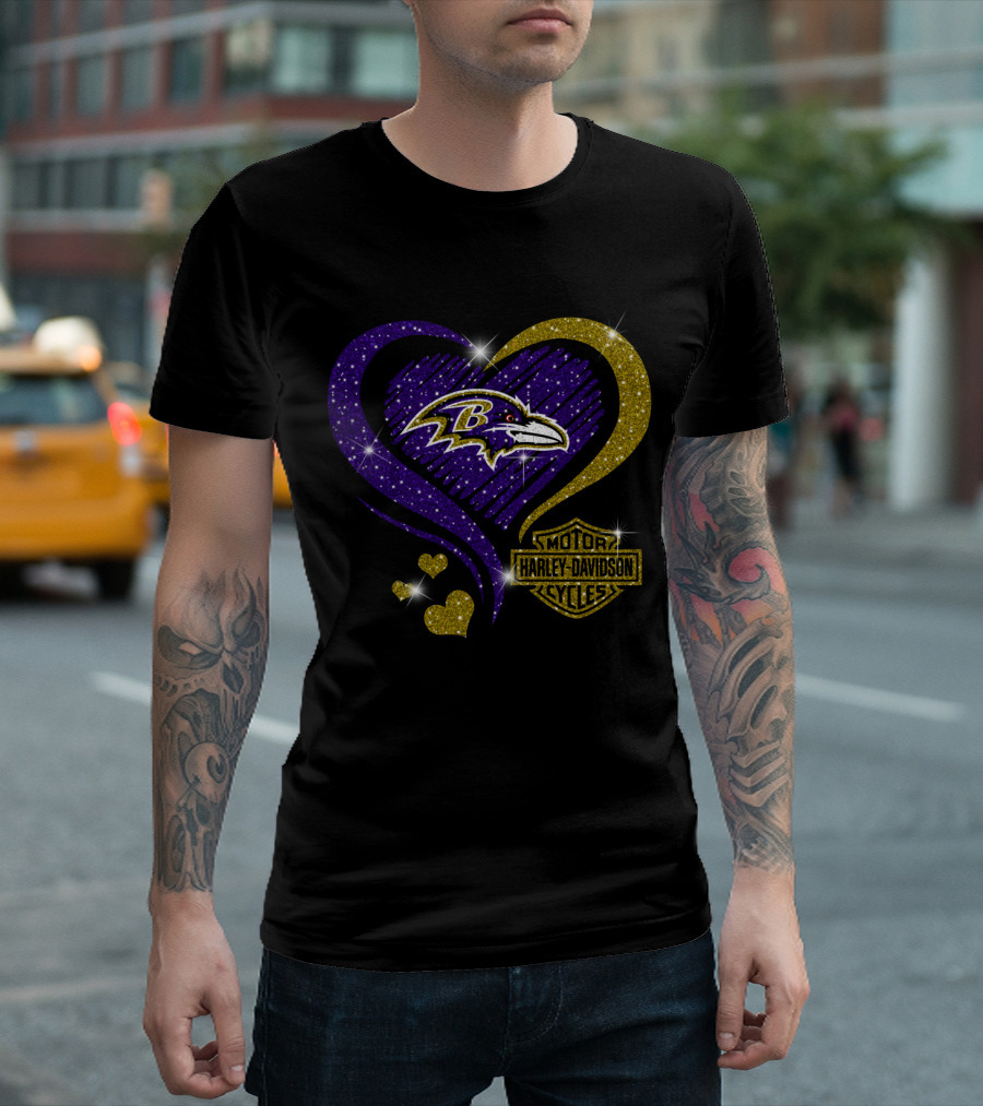 Baltimore Ravens Harley Davidson Heart T-Shirt