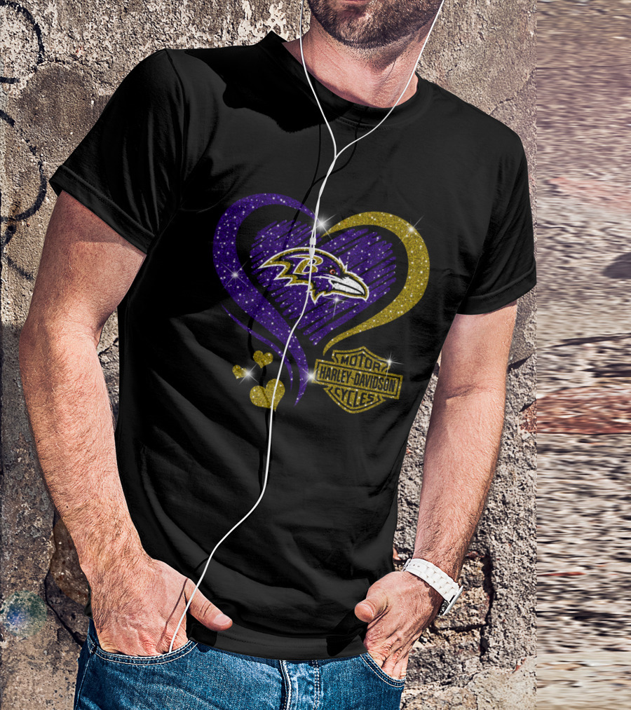 Baltimore Ravens Harley Davidson Heart T-Shirt