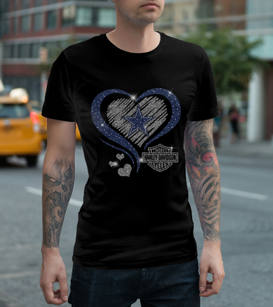 Harley Davidson Dallas Cowboys Heart Star T-Shirt