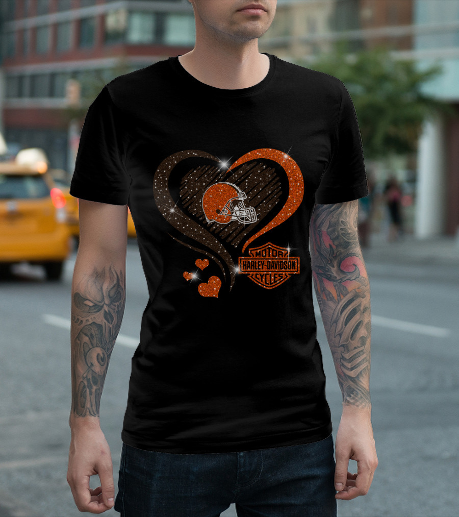 Harley Davidson Cycles Cleveland Browns Heart Helmet T-Shirt