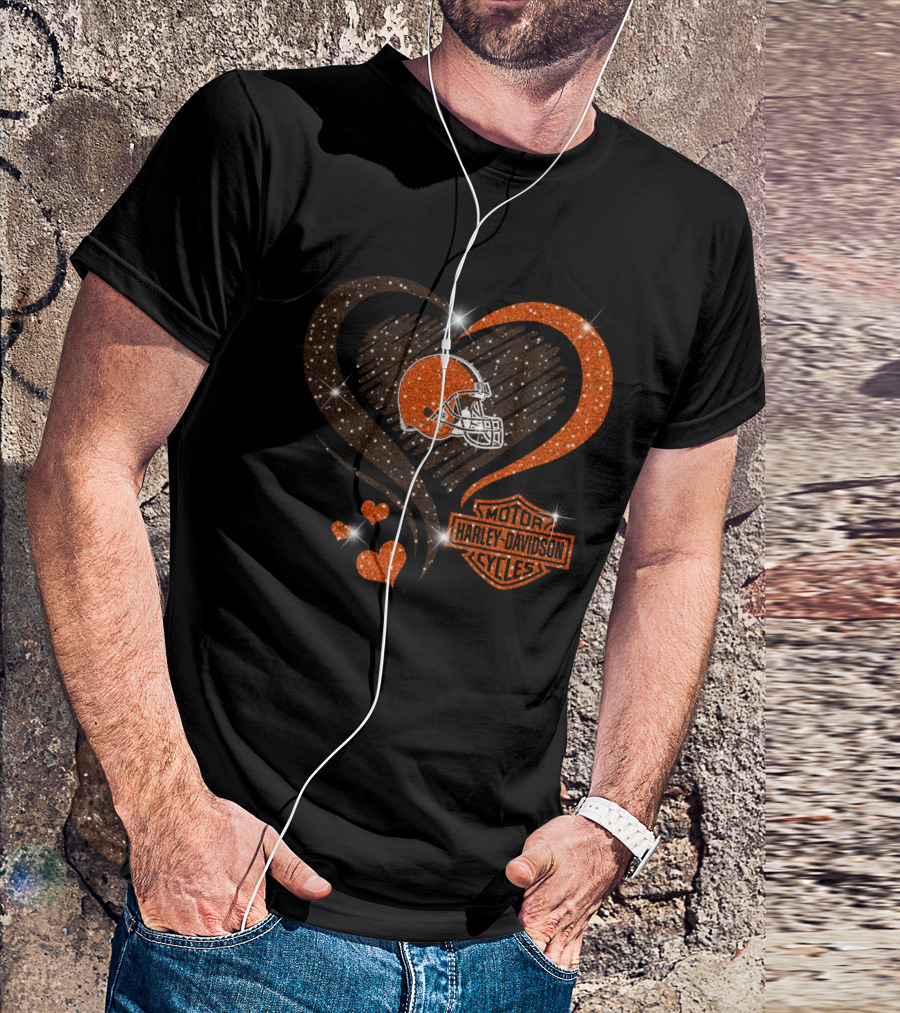 Harley Davidson Cycles Cleveland Browns Heart Helmet T-Shirt