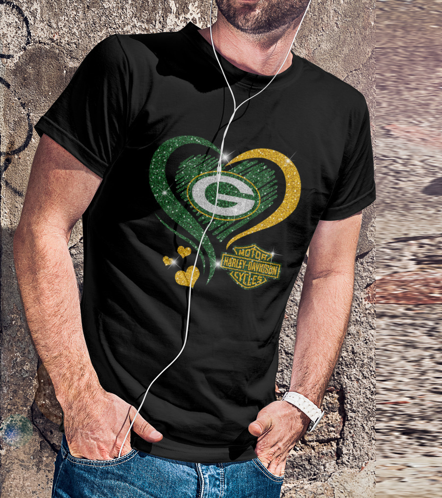 Green Bay Packers Harley Davidson Heart T-Shirt